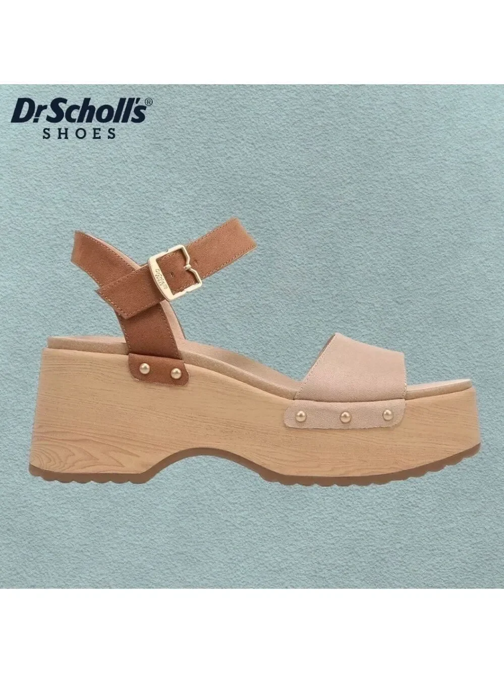 DR SCHOLLS Dublin-Stud-Accent Faux Wood Eco-Friendly Platform Sandal-10M NWT